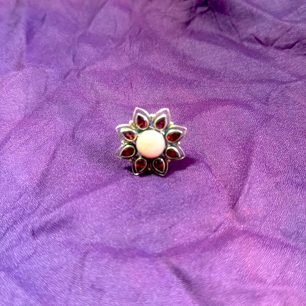 Peruvian opal rose and  carmelian in silver 9.25 size 8
